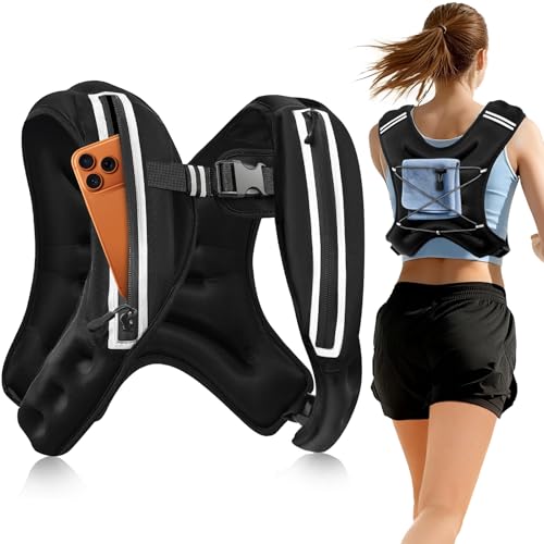 Weighted Vest Woman Man,8/12/16/20lbs Weight Vest with Plus Storage Pockets&Adjustable Straps,Durable Rucking Vests with Reflective Stripe for Walking,Running,Workout,Training, Weight Loss