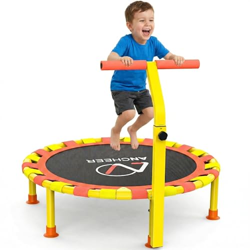 ANCHEER 38'' Toddler Trampoline,150lbs Capacity Mini Trampoline for Kids Ages 1-6, Adjustable Handle, Foldable & Easy to Assemble, Baby Trampoline Indoor/Outdoor, Gift for Boy and Girl - color: Yellow