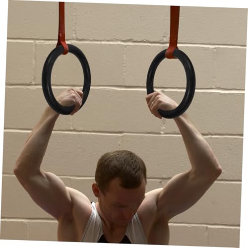 STOBOK 2PCS Gymnastic Rings with Adjustable Straps Replacement Fitness Rings for Outdoor Strength and Bodyweight Training Cross Training Workouts Black