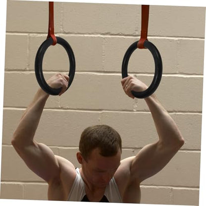 STOBOK 2PCS Gymnastic Rings with Adjustable Straps Replacement Fitness Rings for Outdoor Strength and Bodyweight Training Cross Training Workouts Black