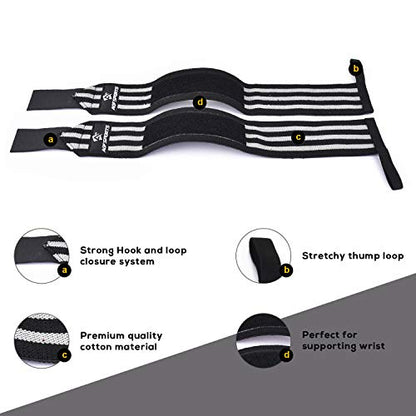 AQF Wrist Wraps for Weightlifting & Powerlifting, 18" USPA Approved (Pair) - color: Grey & Black