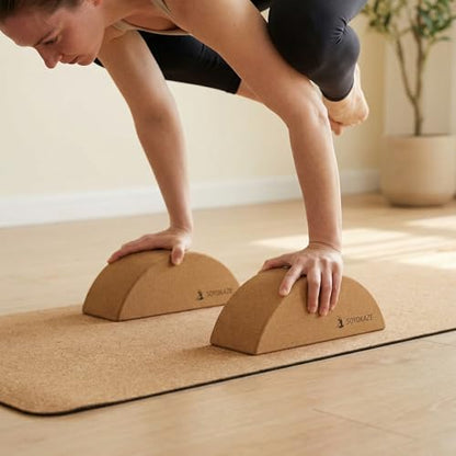 Cork Yoga Blocks 2 Pack Set,Half-Moon Calf Stretcher for Plantar Fasciitis Relief, Ankle Stretcher Pilates Block and Lower Leg Exercise,Improve Balance, Stability & Foot Mobility