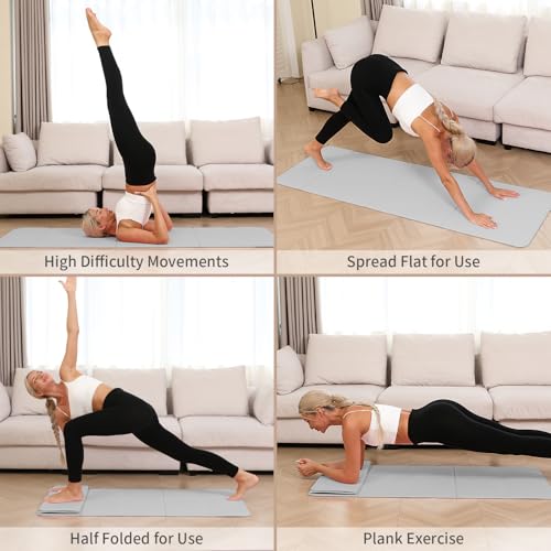PAIDU Foldable Yoga Mat - 10mm Extra Thick, 75"26" Non-Slip Exercise Fitness Mat | SGS Eco-Certified, Portable for Yoga/Pilates/Studio/Home Workout
