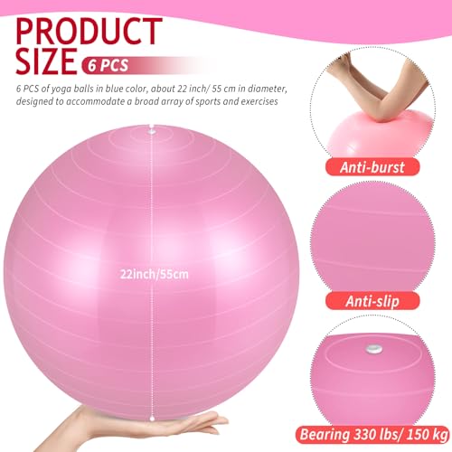 Hungdao 6 Pack Exercise Ball Bulk Inflatable Pregnancy & Workout Ball 22 Inch Heavy Duty Pilates Ball for Yoga Stretching Therapy Balance Physical Fitness - color: Pink