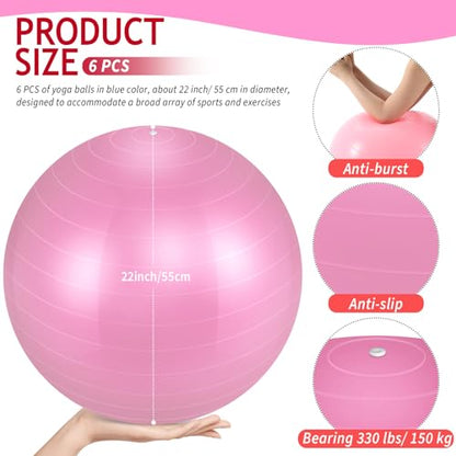 Hungdao 6 Pack Exercise Ball Bulk Inflatable Pregnancy & Workout Ball 22 Inch Heavy Duty Pilates Ball for Yoga Stretching Therapy Balance Physical Fitness - color: Pink