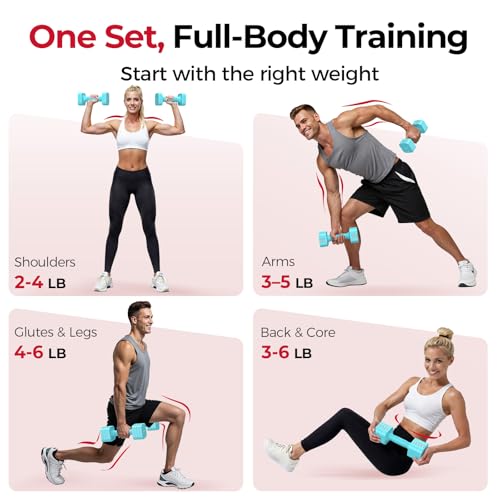 FEIERDUN DB3 5-in-1 Adjustable Dumbbell Set, 6LB/10LB Pair Adjustable Weights for Women at Home, Dual Locking Stable Hand Weights with TPU Soft Handle, Home Gym, Rehab, Pilates, Yoga, Strength Training - color: C-Mint Blue, style: 6LBS Pair (12LBS Total)