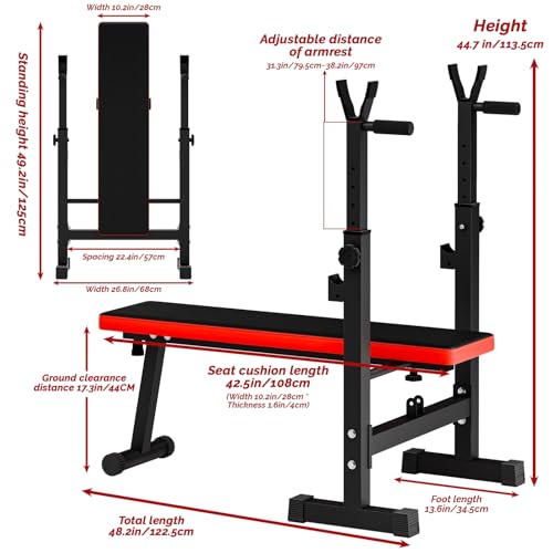 Benches Press Rack, Adjustable Weight Benches with Barbell Rack, Multi-Function Dip Station for Full Body Workout, Foldable Workout Benches for Home Gym, Weight Benches for Benches Press Sit