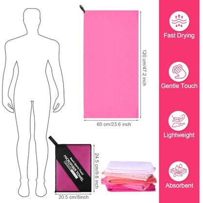 5 Pcs Microfiber Gym Towels Quick Dry Camping Towel for Women Men Gym Sweat Sports Towel for Yoga Tennis Running Swimming Exercise Working Out(Pink,23.6 x 47.2 '')