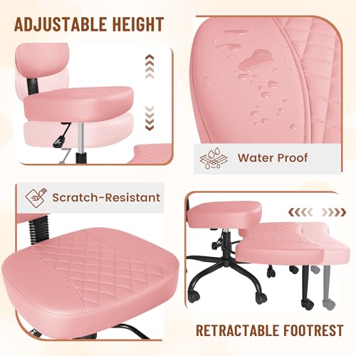 Homall Ergonomic Cross Legged Office Desk Chair with Wheels, 360° Swivel and Adjustable Height for Meditation and ADHD,Criss Cross Kneeling Chair with Lumbar Support (Leather, Pink) - color: Pink