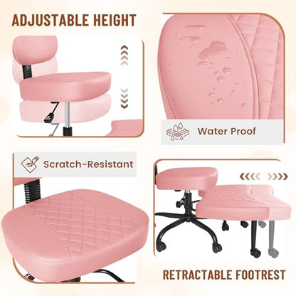 Homall Ergonomic Cross Legged Office Desk Chair with Wheels, 360° Swivel and Adjustable Height for Meditation and ADHD,Criss Cross Kneeling Chair with Lumbar Support (Leather, Pink) - color: Pink