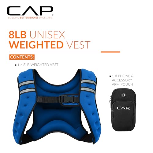 CAP Barbell 8LB Weighted Vest – Unisex Workout Vest with Phone Pouch, Reflective Strips, and Adjustable Fit for Walking, Running, Cardio, and Strength Training | Black or Blue - color: Blue