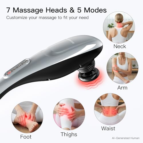 MEGAWISE Handheld Deep Tissue Neck Back Massager for Shoulders, Waist, Legs, 3600 RPM Powerful Motor Electric Neck Massager with 5 Nodes & 5 Speeds, A Little Heavy