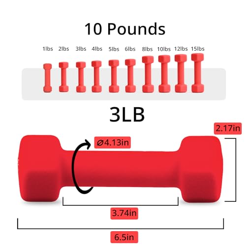 Portzon Weights Dumbbells 10 Colors Options Compatible with Set of 2 Neoprene Dumbbells Set,1-15 LB, Hand Weights for Exercise and Muscle Toning ，Anti-Slip, Anti-roll, Hex Shape