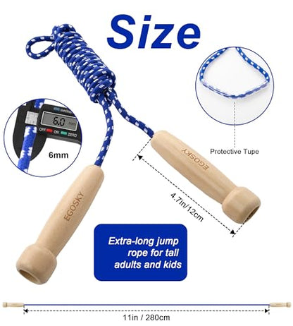Jump Rope for Women Men Kids, EGOSKY Adjustable Wooden Handle Skipping Rope for Adult Boys Girls Fitness Exercise Outdoor Activity (Blue)