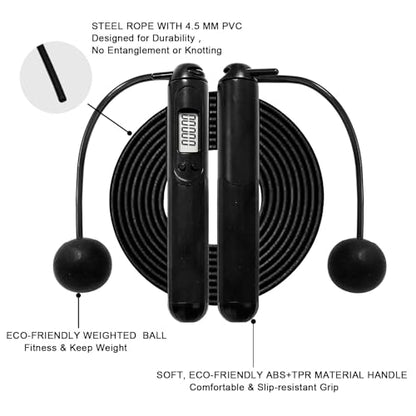 Jump Rope with Counter, 2 in 1 Weighted Cordless & Corded，Smart LCD Display Tracks Calories, Time & Jumps，Adjustable Length with Steel Ball Bearings for Home Gym, Fat Burning, Boxing, HIIT，For Men & Women