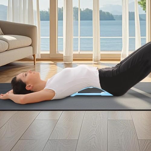 Lower Back Stretcher Curved 4 Level Adjustable with Massage Points - color: Blue