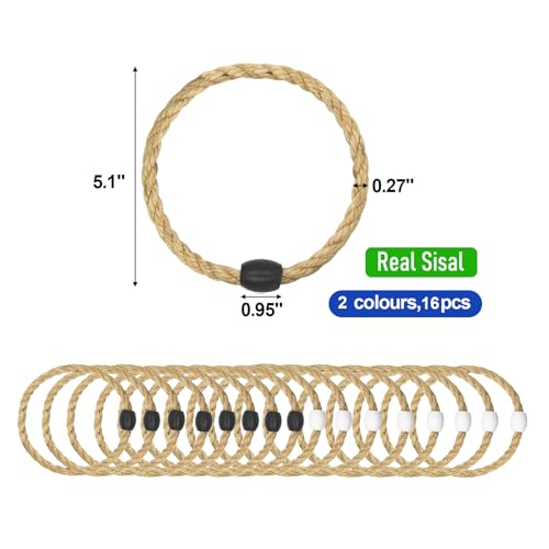 16 Pack Sisal Rope Ring Toss Game Replacement Parts for Adults and Kids, Outdoor Toss Rings for Agility Practice and Speed Game and Yard Games and Lawn Games for Party (Black and White)