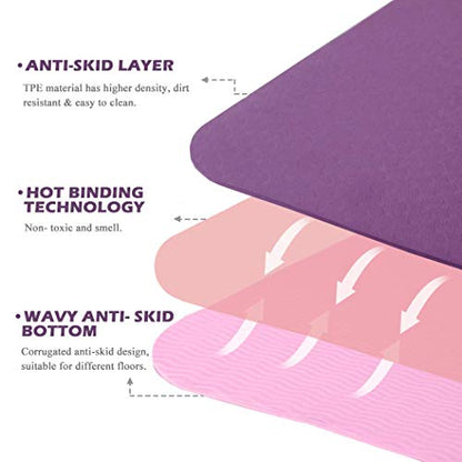 Yoga Mat Non Slip, Pilates Fitness Mats, Eco Friendly, Anti-Tear 1/4" Thick Yoga Mats for Women, Exercise Mats for Home Workout with Carrying Sling and Storage Bag