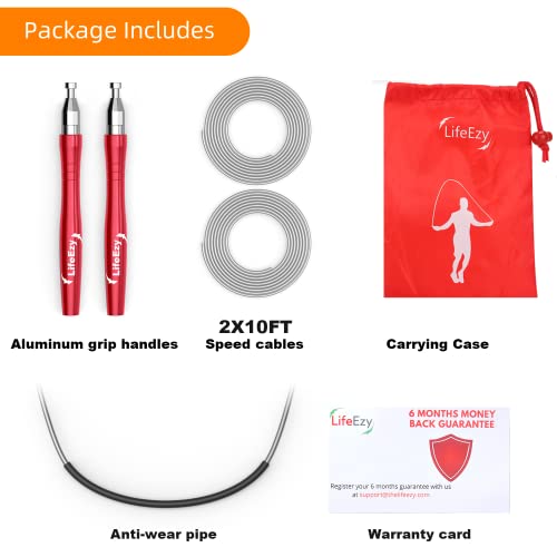 Jump Rope, High Speed Weighted Jump Rope - Premium Quality Tangle-Free - Self-Locking Screw-Free Design - Jump Ropes for Fitness - Skipping Rope for Workout Fitness, Crossfit & Home Exercises - color: Red