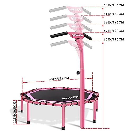 Newan 48" Fitness Trampoline with Adjustable Handle Bar, Silent Trampoline Bungee Rebounder Jumping Cardio Trainer Workout for Adults - Max Limit 330 lbs
