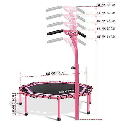Newan 48" Fitness Trampoline with Adjustable Handle Bar, Silent Trampoline Bungee Rebounder Jumping Cardio Trainer Workout for Adults - Max Limit 330 lbs