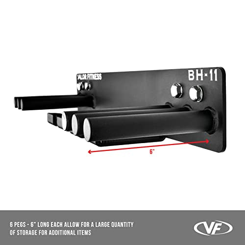 Valor Fitness Wall Mount Gym Storage Rack Organizer 6 Pegs - Sports Equipment Organizer for Jump Ropes Chains Weight Belt Hanger Home Gym - Max Weight 330 lbs.