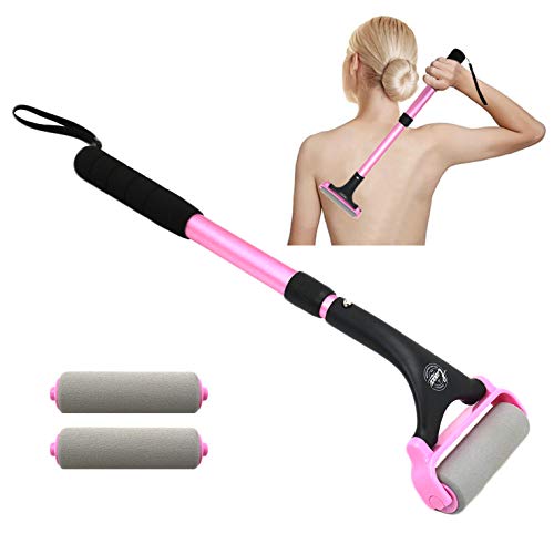 EASACE Lotion Applicator for Back & Body, Long Handle 21.5inch Adjustable Lotion Roller with 2 Replacement Roller for Back self(Pink) - color: Pink