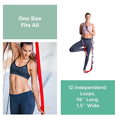 Stretching Strap for Yoga, Flexibility, Rehabilitation - 2 Free Exercise Ebooks - Get Flexible with 12-Loop Stretch Band for Rehab, Recommended by Physical Therapists and Trainers