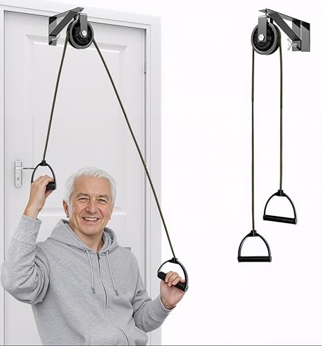 Shoulder Pulley for Physical Therapy with Adjustable Fixed Metal Bracket, Over The Door Pulley for Shoulder Rehab, Over Door Exercise Pulley for Shoulder Pain Reduction and Mobility Improvement