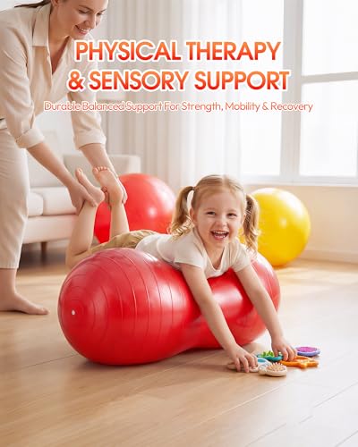 Premium Peanut Ball - 100x50cm Anti-Burst Exercise Ball for Physical Therapy, Pregnancy Labor & Home Fitness Sensory| Non-Slip Design | Quick-Inflate Pump Included
