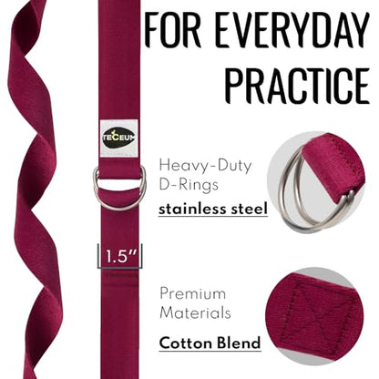 Yoga Strap & Mat Strap – 2 IN 1 – Cotton – 6 ft 8 ft 10 ft (30+ colors) – Adjustable Non-Slip Belt for Yoga, Pilates, Stretching, Physical Therapy, Fitness & Home Workout – For Carrying Mats