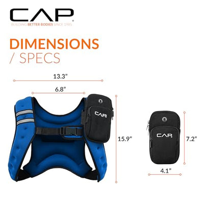 CAP Barbell 8LB Weighted Vest – Unisex Workout Vest with Phone Pouch, Reflective Strips, and Adjustable Fit for Walking, Running, Cardio, and Strength Training | Black or Blue - color: Blue