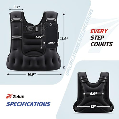 ZELUS Weighted Vest for Women & Men, U-Shaped Running Vest with Arm Pocket - color: Black, size: 12LB