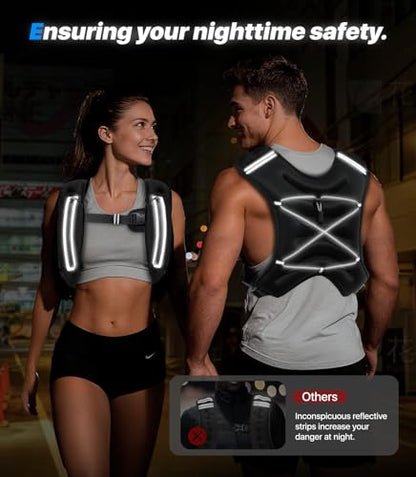 Weighted Vest Woman Man,8/12/16/20lbs Weight Vest with Plus Storage Pockets&Adjustable Straps,Durable Rucking Vests with Reflective Stripe for Walking,Running,Workout,Training, Weight Loss