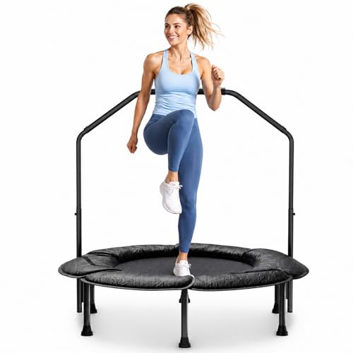 Juturna 40" Foldable Mini Trampoline, Rebounder Trampoline for Adults, 450lbs Capacity with Bungees, Adjustable Handle, Stable & Quiet, Fitness Trampoline for Kids