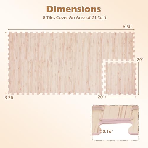 DORTALA 8 PCS Interlocking Floor Tiles, Wood Grain Puzzle Printed Foam Tiles, 20'' x 20'' EVA Exercise Gym Mats, Soft Protective Flooring Mats for Home Gym, Living Room, Bedroom & Office