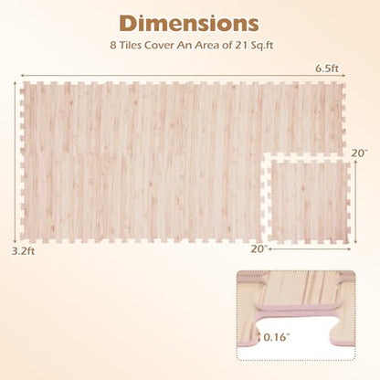 DORTALA 8 PCS Interlocking Floor Tiles, Wood Grain Puzzle Printed Foam Tiles, 20'' x 20'' EVA Exercise Gym Mats, Soft Protective Flooring Mats for Home Gym, Living Room, Bedroom & Office