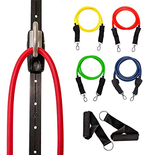Space Saver Gym Resistance Bands Wall Anchor for At Home Fitness Workouts with 1 Rail and 1 Rail Car - style: 4 Resistance Bands, 1 Set of Handles