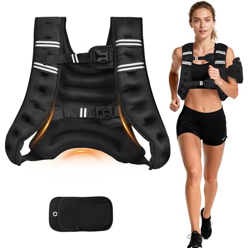 KTINNEAD Weighted Vest for Women Men, 8lb/12lb/16lb/20lb Weighted Running Vest with Reflective Stripe, Detachable Phone Pouch for Workout, Walking, Strength Training, Weight Loss, Fitness, Jogging - size: 20LB