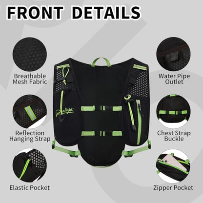 Running Vest for Women Men Lightweight Hydration Backpack Pack with 1.5L Water Bladder Bag Hydro Daypack for Hiking,Trail,Skiing,Camping,Cycling,Race,Marathon - color: Black Green