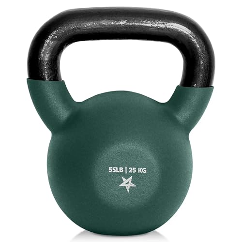 Yes4All Kettlebell, 5-65 LB Neoprene Coated Cast Iron Kettlebells, Wide Grip Handle & Flat Bottom for Swings, Squats, Deadlifts, Push Ups & Full Body Training at Home Gym - Single & Set - color: M. 55LB - Dark Blue, style: A. Single