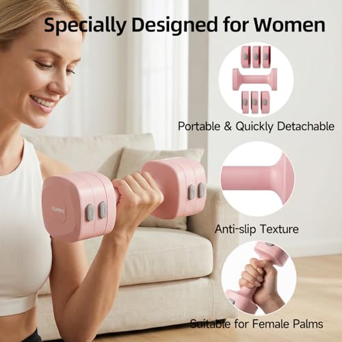 Lightweight Adjustable Dumbbell Kettlebell Set - 4 in 1 Free Weight Set with Kettlebell Grip Converter, Each 2.2 3.3 4.4 5.5lb Quick Change Weight Women Dumbbell Set for Small Spaces Home Gym - color: Dumbbell Pink