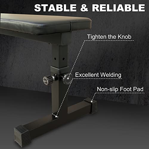 Flat Weight Bench, 5 Level Adjustable Height Flat Utility Weight Bench, 400lb Capacity Adjustable Strength Training Bench Press for Home Gym Weight Training and Ab Exercises