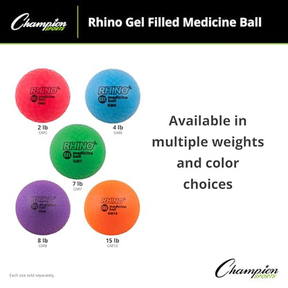Champion Sports Rhino Gel Filled Medicine Ball – Durable, Soft Grip Weighted Ball for Strength, Cardio, & Rebounder Training – Multiple Weights for Home Gym & Fitness - style: 2 LB Medicine Ball (Red)
