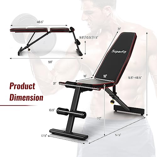 Goplus Adjustable Weight Bench, Heavy Duty Exercise Bench Press for Full Body Strength Training, Sit-up & Weight Lifting, Multipurpose Decline Flat Incline Workout Bench for Home Gym, Black