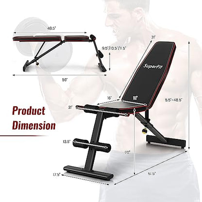 Goplus Adjustable Weight Bench, Heavy Duty Exercise Bench Press for Full Body Strength Training, Sit-up & Weight Lifting, Multipurpose Decline Flat Incline Workout Bench for Home Gym, Black