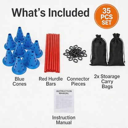 Dog Agility Course Backyard Set, Dog Agility Hurdle Cone Set with 4-Height Adjustable & Storage Bag, Training Hurdle for Dogs Obstacle Course - 12 Cones & 6 Agile Rods Combo