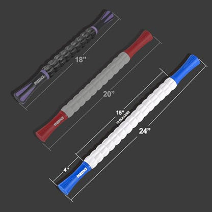 Muscle Roller Massage Roller Stick- Deep Tissue Fascia Blaster for Myofascial Pain Relief, Lymphatic Drainage & Body Sculpting, Handheld Physical Therapy & Recovery Tool (Blue White) - color: Blue White