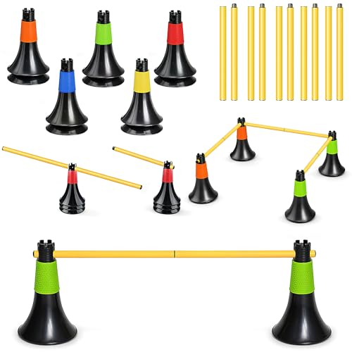 9 Inch Agility Training Cones with Poles, 10PCS Set Soccer Basketball Practice Cones for Speed Footwork and Coordination Drills