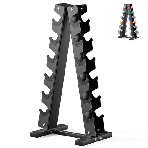 Papababe Dumbbell Stand, A-Frame Weight Storage Rack for Dumbbells, Barbell Holder, Heavy Duty Dumbbells Storage with T Bar Row Attachment for Home Gym (Dumbbell Rack Stand Only) - style: 6 Tier-450LBS Capacity
